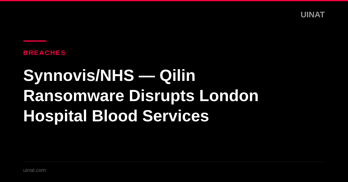 Synnovis/NHS — Qilin Ransomware Disrupts London Hospital Blood Services